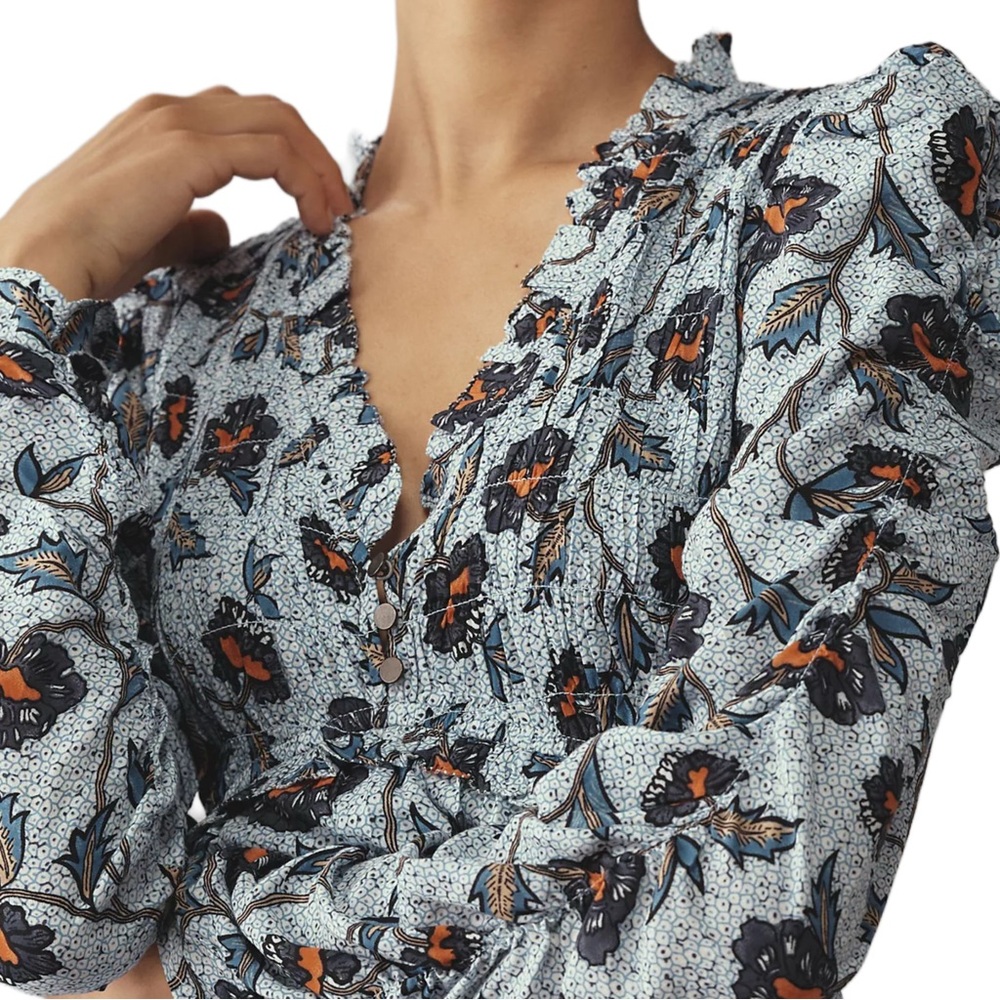Anthropologie V Neck Ruffle Blouse